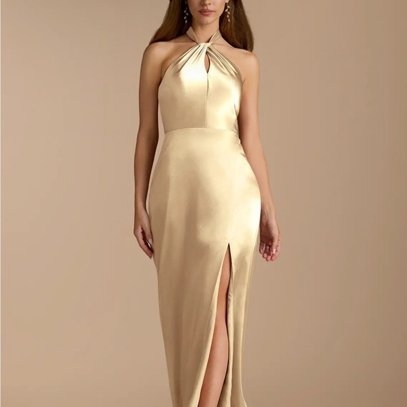 Azazie Dresses & Skirts - Azazie Gold A-Line Pleated Metallic Satin Dress